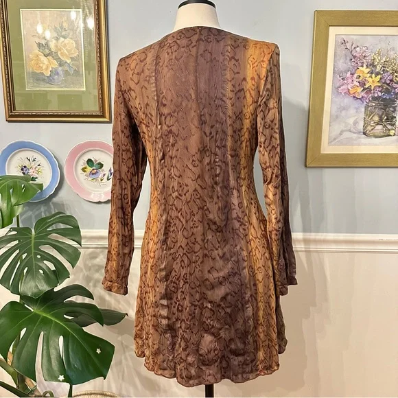 Vintage Alberto Makali Mini Dress Large Brown Cheetah Print Boho Tunic Going Out - Picture 3 of 8